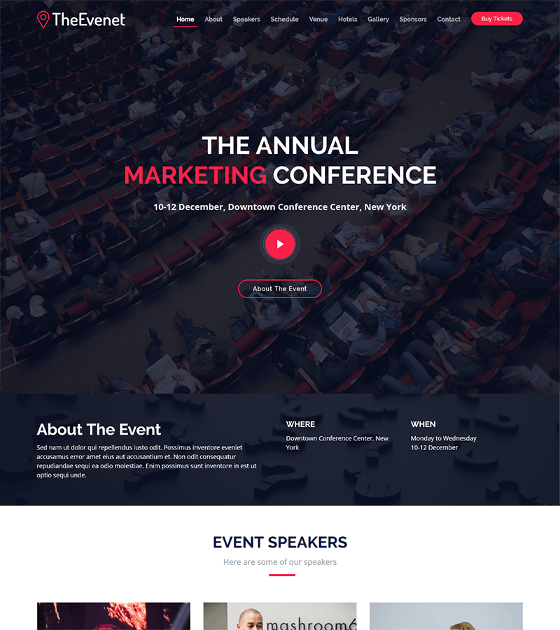 TheEvent – Free Event and Conference Bootstrap Template